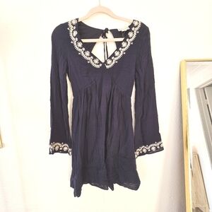 Shyanne Western Brand Small Cowgirl Navy Blue Embroidered Flow Dress